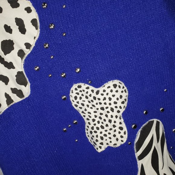 VTG 80s IB Diffusion Animal Print Knit Sweater Violet Mink Angora Silk Loud Bold - Picture 2 of 7